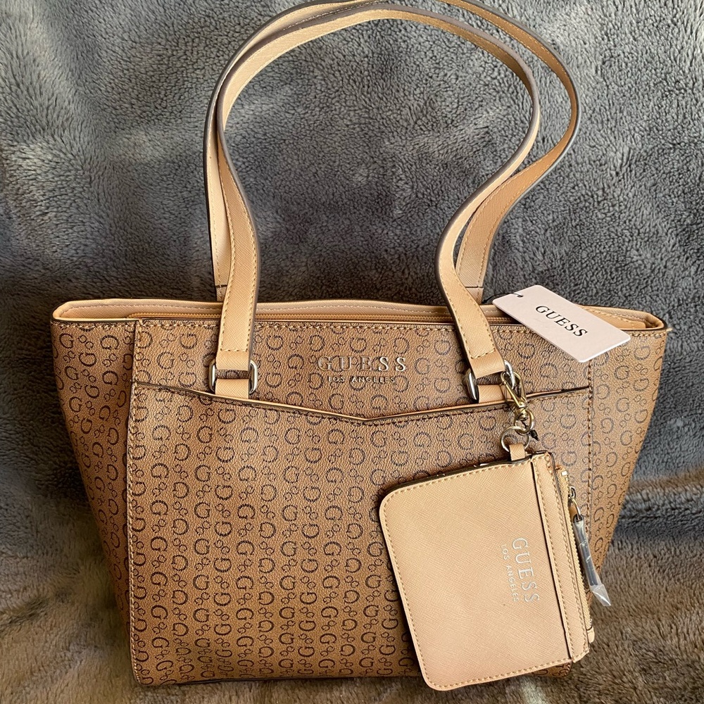 GUESS Beige Monogram Tote with Pouch